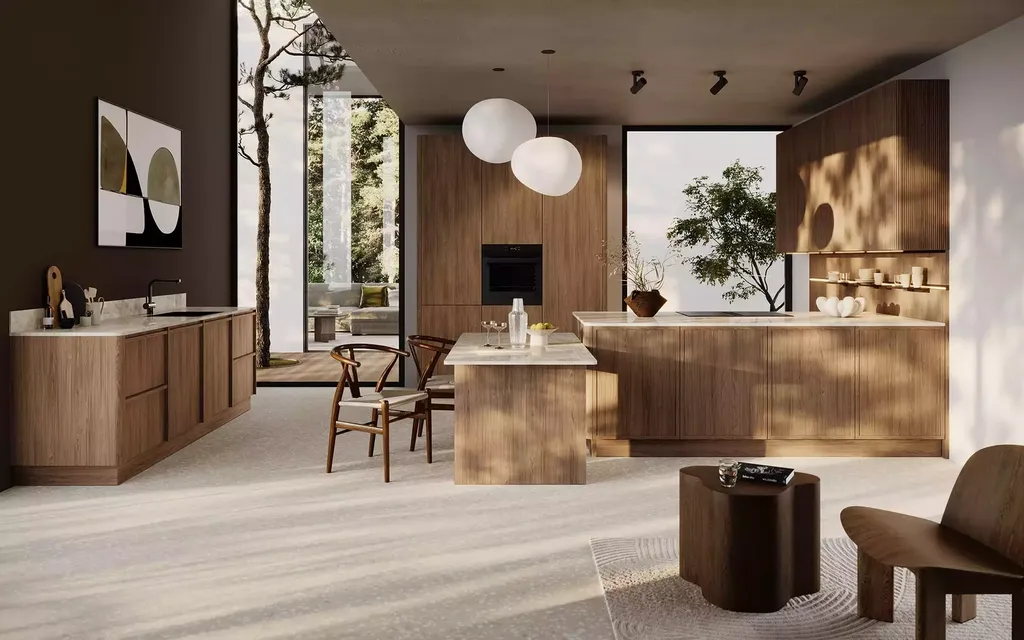 Cuisine avec façades en bois massif à cadre fin, pour un rendu moderne élégant, près d'Albi, Tarn