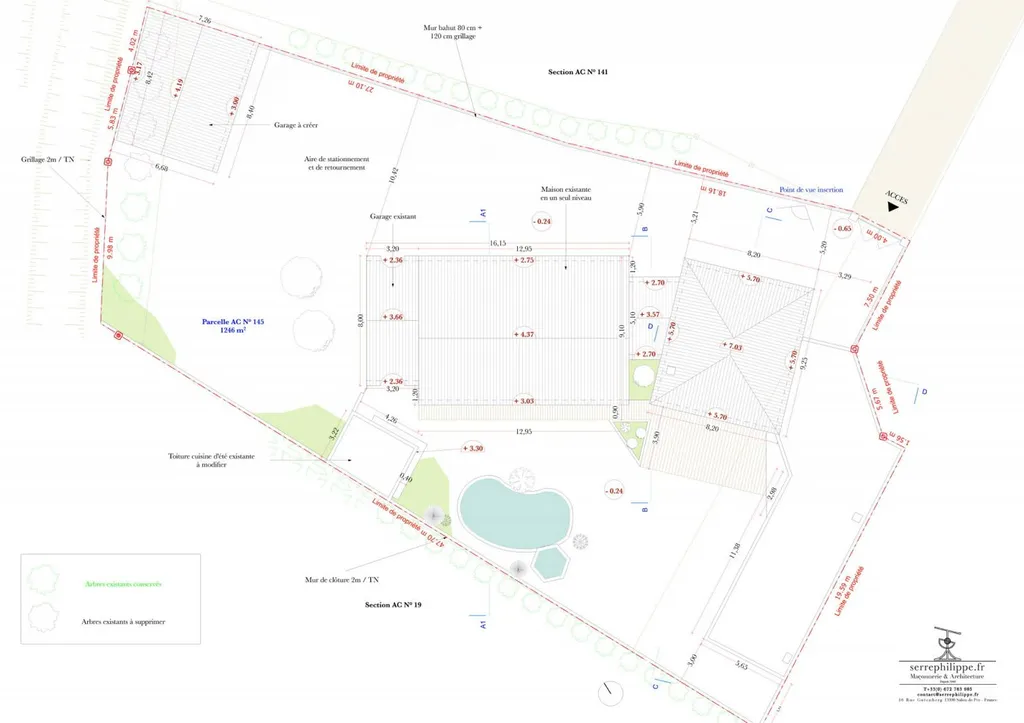 Plan de masse projet - Conception de l'extension d'une villa individuelle et d'un poolhouse à La Barben