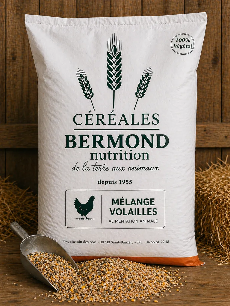 Mélange volailles alimentation complète basse-cour grains sélectionnés nutrition équilibrée poules canards oiseaux ferme qualité professionnelle énergie croissance naturelle