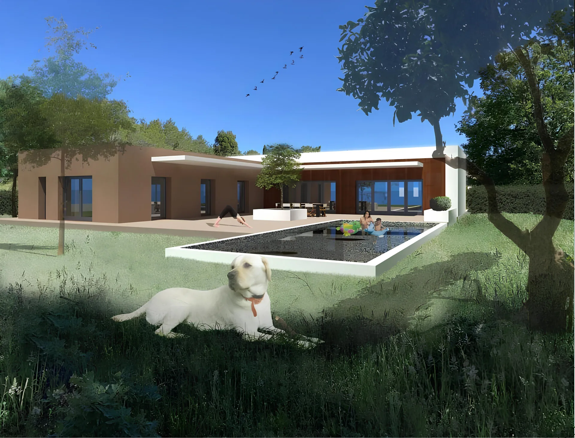 maison de plein pied , toit plat , avec pisicne  aux Arcs dans le Aar 83