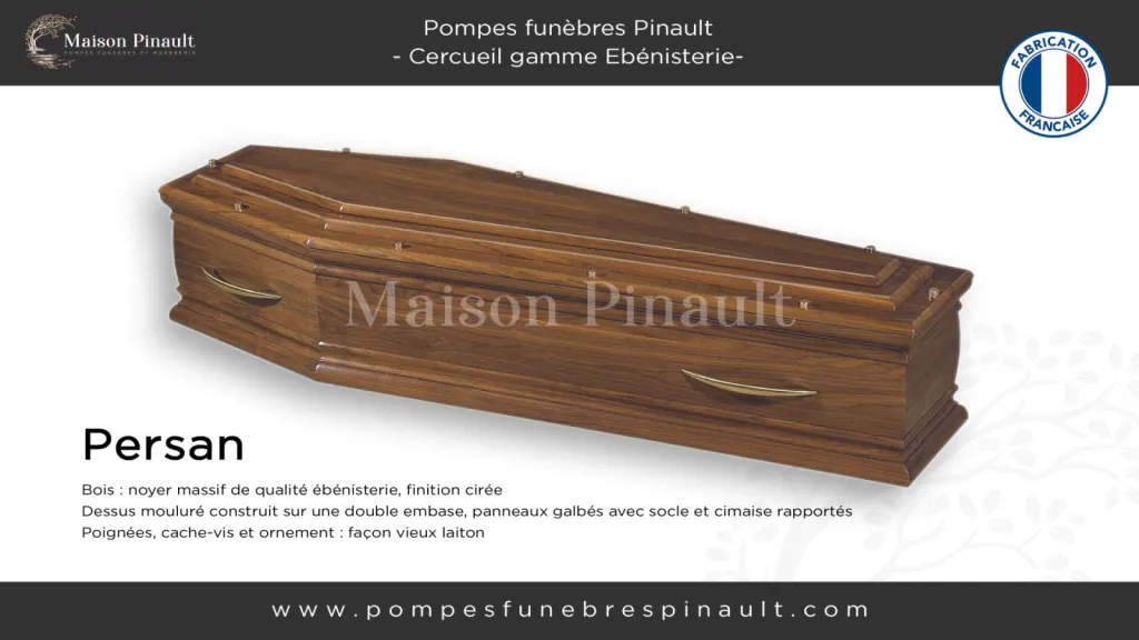 cercueil Persan gamme Ebénisterie forme tombeau noyer massif finition cirée Pompes funèbres Pinault cercueil Persan gamme Ebénisterie forme tombeau noyer massif finition cirée Pompes funèbres Pinault