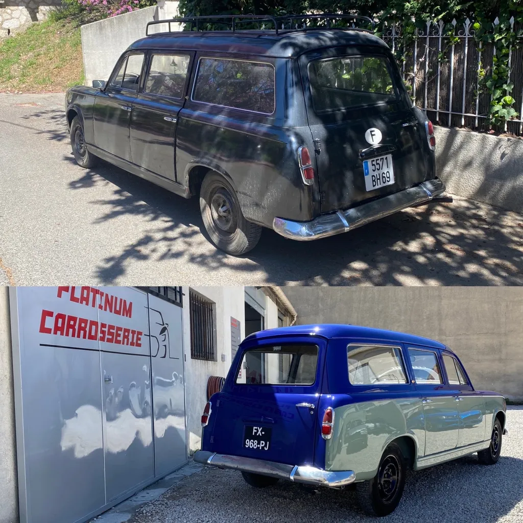 Restauration carrosserie d'une Peugeot 403 chez Platinum Carrosserie a Carnoux 13470 avec franchise offerte