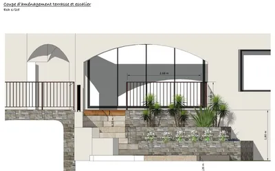 Architecte paysagiste pour conception en architecture extérieur pour transformer et réinventer jardin avec terrasse et escalier à Aix-En-Provence