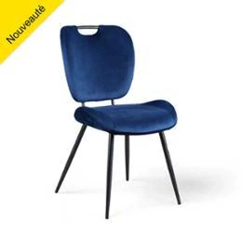 CHAISE NADEGE TISSU VELOURS BLEU COBALT