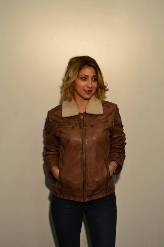 blouson cuir marron femme