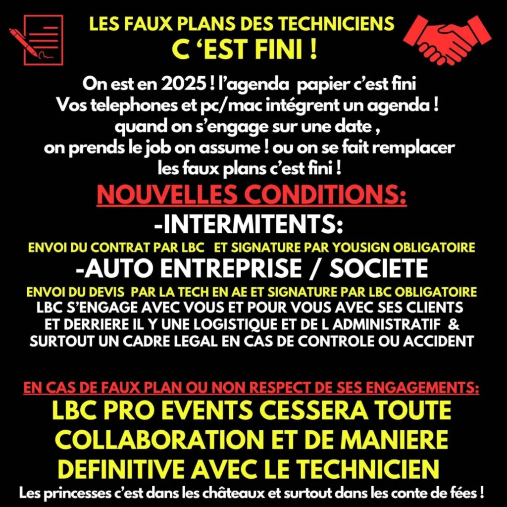 contrats techniciens lbc pro events