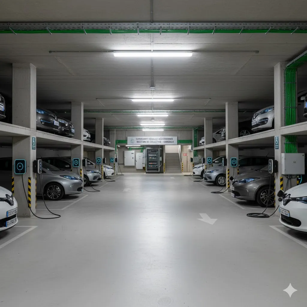 solution de gestion de charge collective de bornes de recharge dans le parking souterrain d'une copropriété de Bordeaux