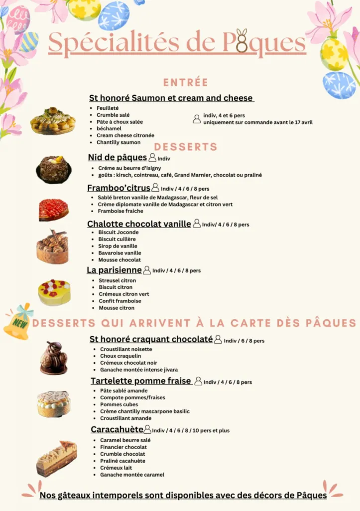 MENU et horaires Pâques