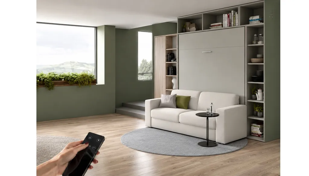 Optez pour un lit escamotable électrique modèle SAINTE-MAXIME avec canapé et couchage ultra confortables de 140X200 ou 160X200 ou 180x200 dans le Var
