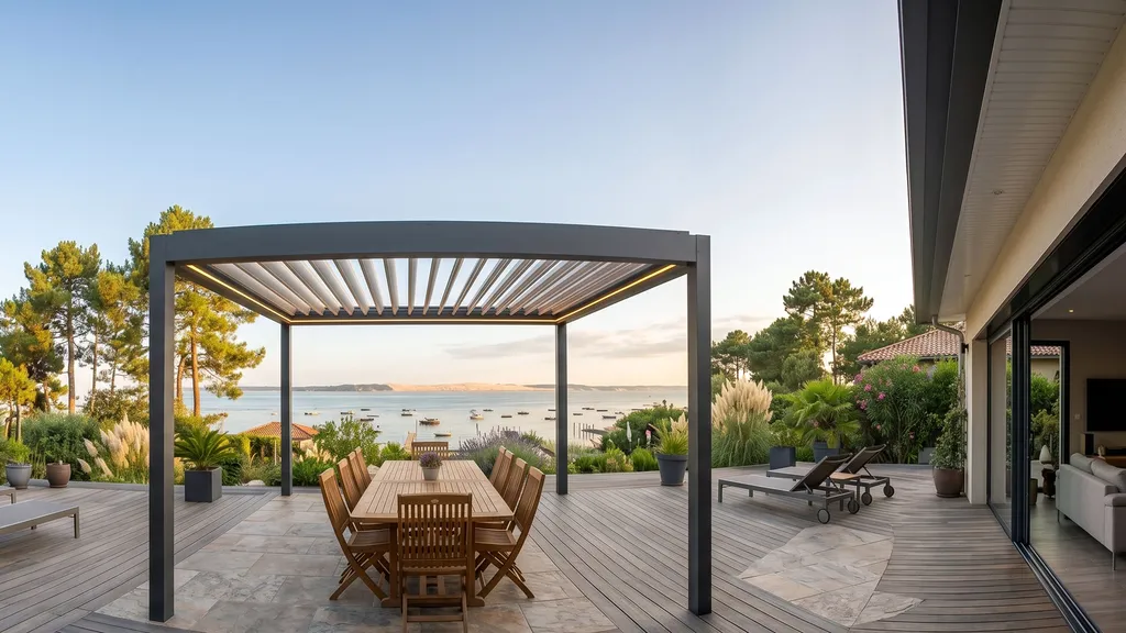 Pergola bioclimatique 4x3 à Bayonne proche de Dax : aluminium avec structure renforcée pour grandes terrasses