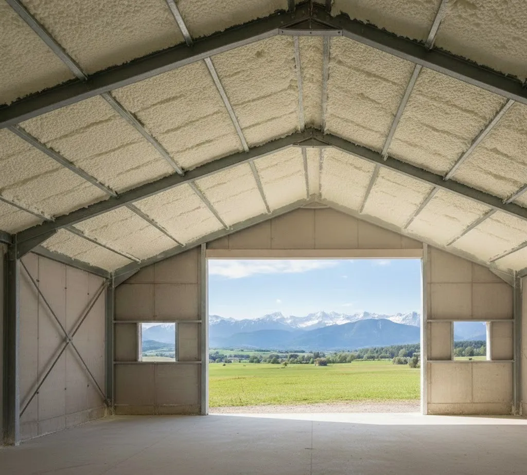 Isolation d'un bâtiment agricole avec isolation mousse projetée à Albertville en Savoie