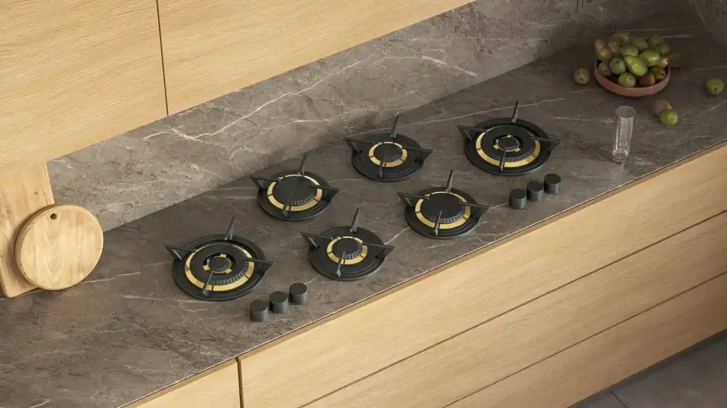 Brûleur individuels EAST 5 feux dont 1 brûleur wok (1,9 kW, 1,9 kW, 3,5 kW, 3,5 kW et 5,0 kW)