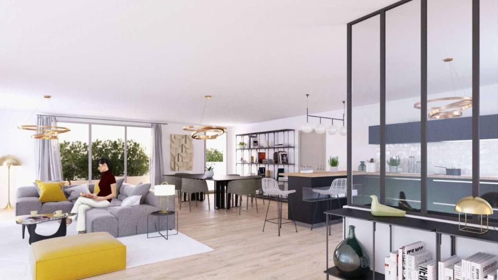 Salon / pièce de vie lumineuse / belle cuisine 