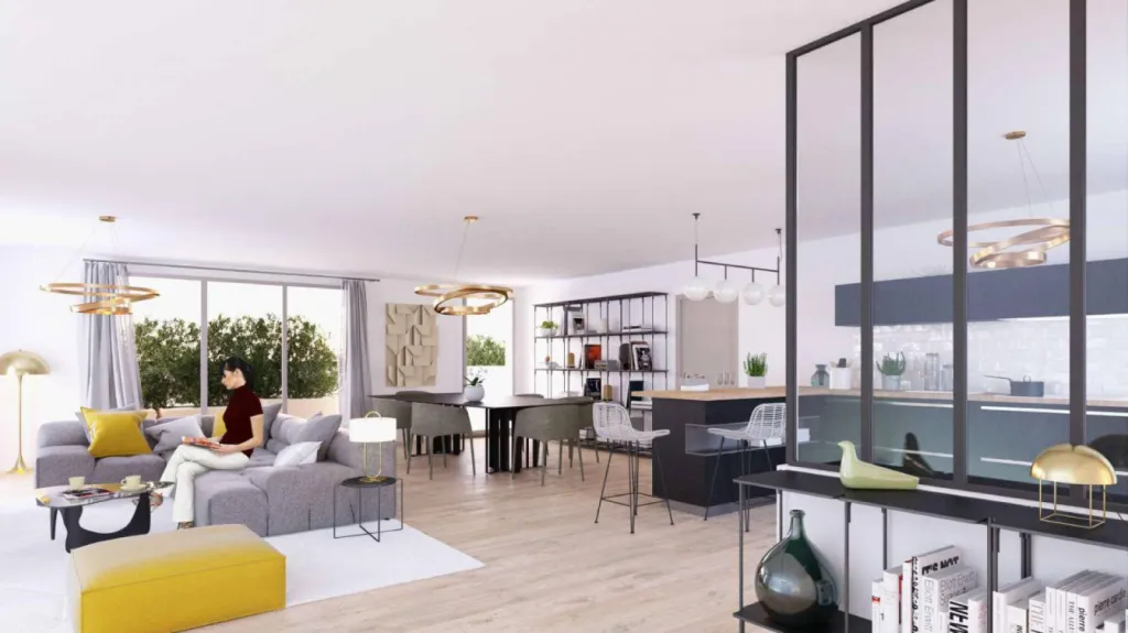 Salon / pièce de vie lumineuse / belle cuisine 