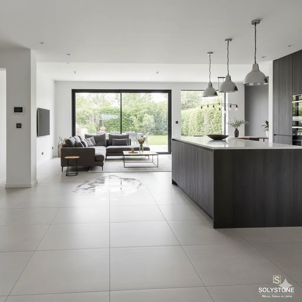 Carrelage intérieur antidérapant en grès cérame grand format pour un sol moderne et résistant à Mâcon en Saône et Loire 71