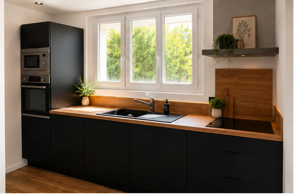 Cuisine sur mesure noir mat et bois à Saint-Jean (31) – réalisation RSB Cuisine