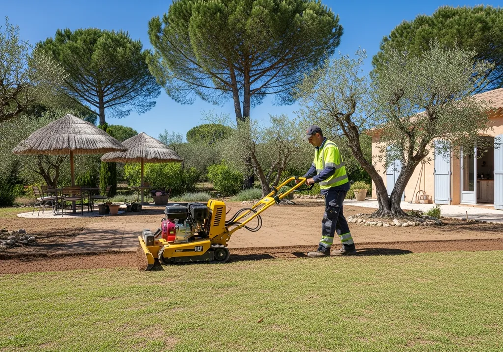 Travaux de terrassement et nivellement de terrain pour aménagement de jardin et création d’espaces verts à Draguignan