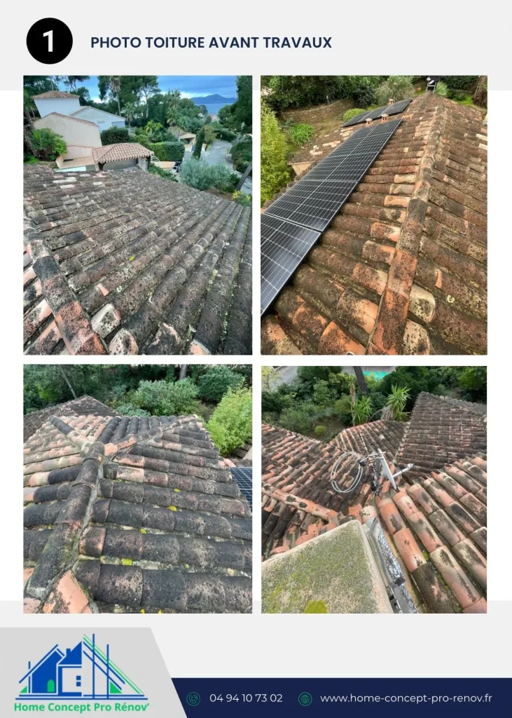 avant traitement hydrofuge de tuile, redonner vie à votre toiture quartier la madrague à Hyères