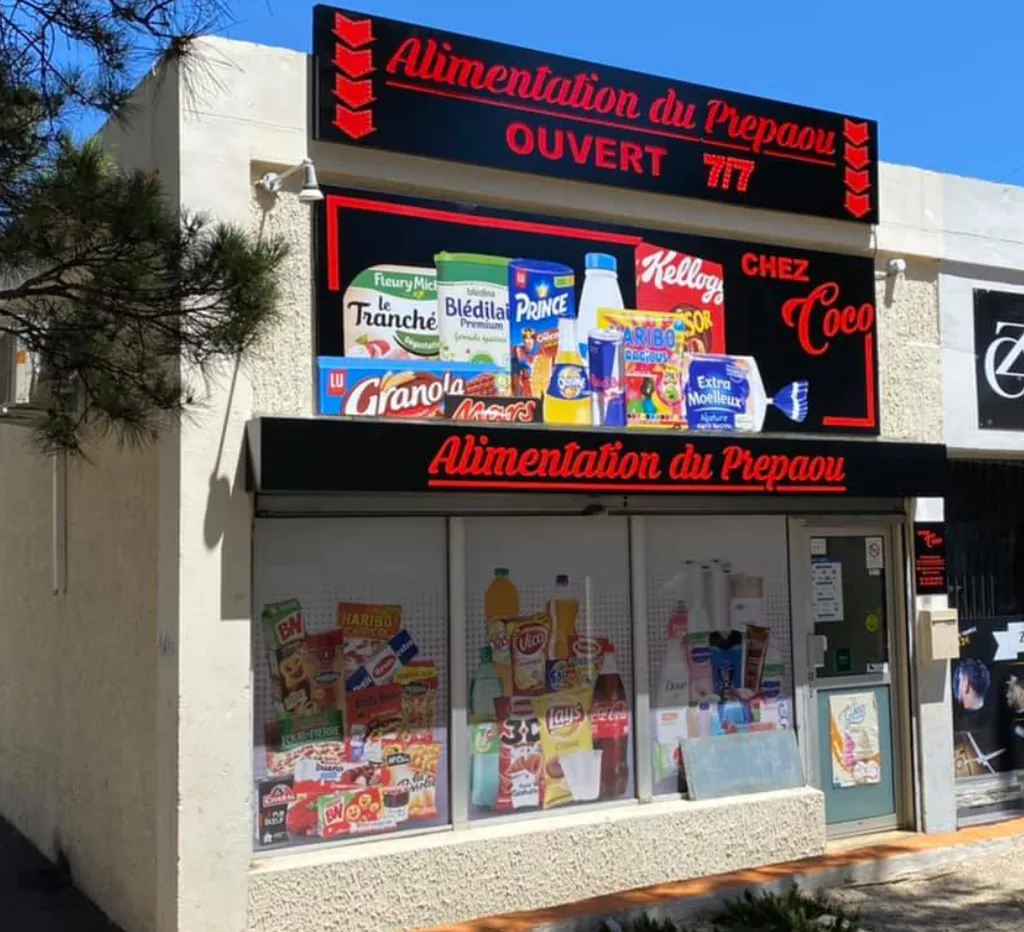 Enseigne lumineuse  à plat pour l'alimentation du Prepaou à Istres